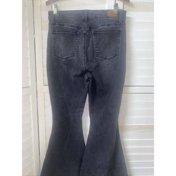 Judy Blue Jeans Womens Sz 7 28” Black Super Flare Frayed Festival 60s Hippie - Picture 10 of 11